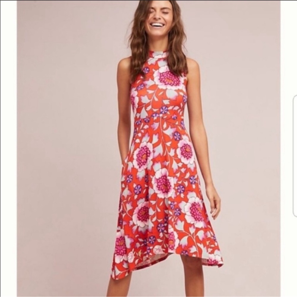 Anthropologie Maeve Dress Floral Sleeveless Dress - Red and Pink